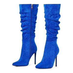 Elisabet Tang Women's ,Faux Suede 4" Stiletto Heel Pointed Toe Knee High Boots